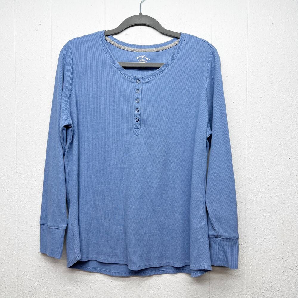 Blue Mountain Ribbed Thermal Henley Women XL Minimalist Baselayer Cotton Stretch